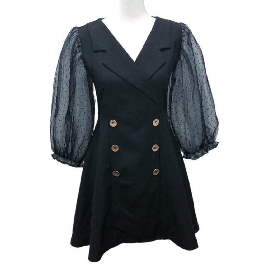 Rumia Black Blazer Style Puff Sleeve Dress